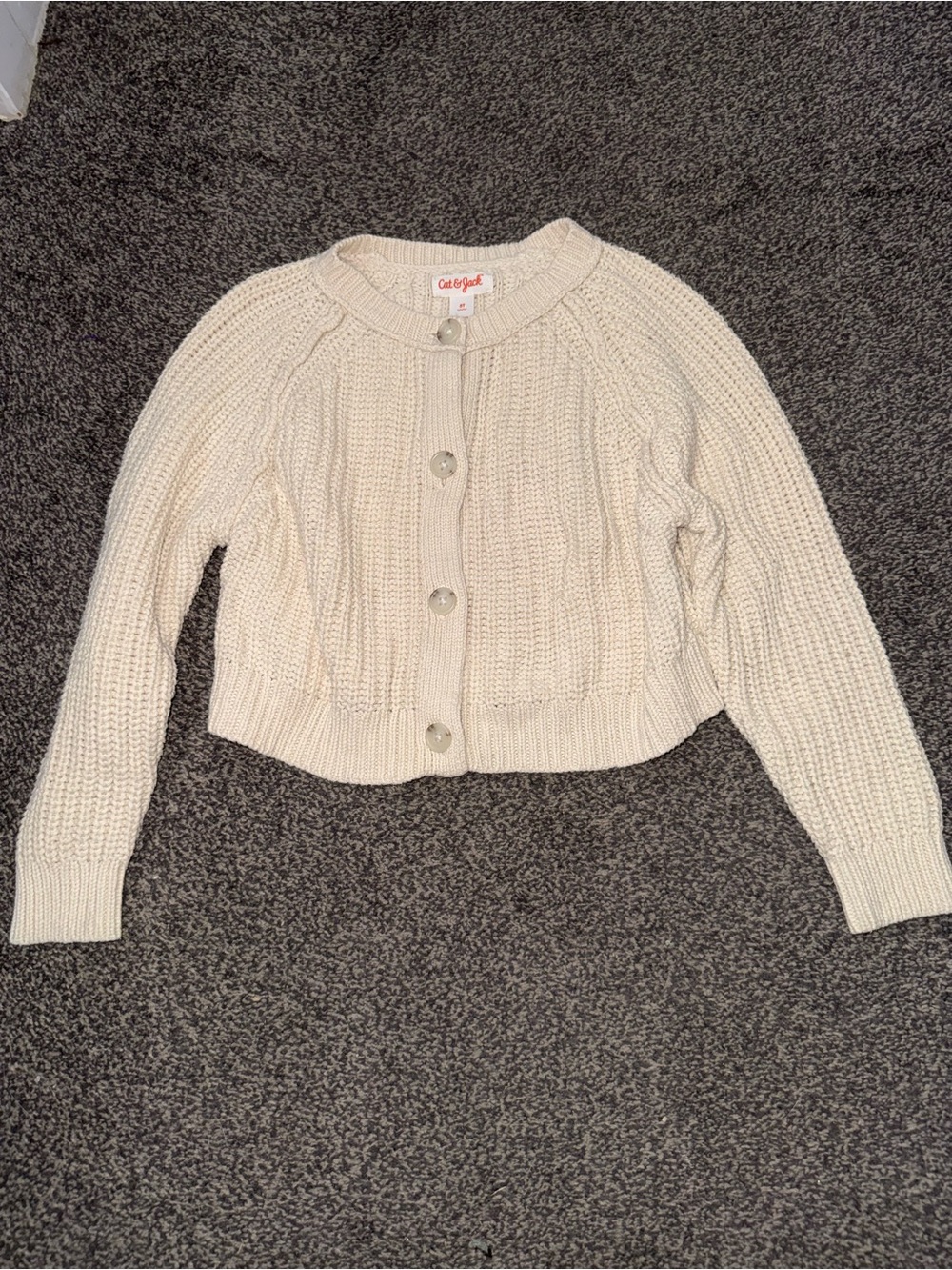 Cat & Jack Girls Cream Knit Button Up Cardigan Sweater 5T